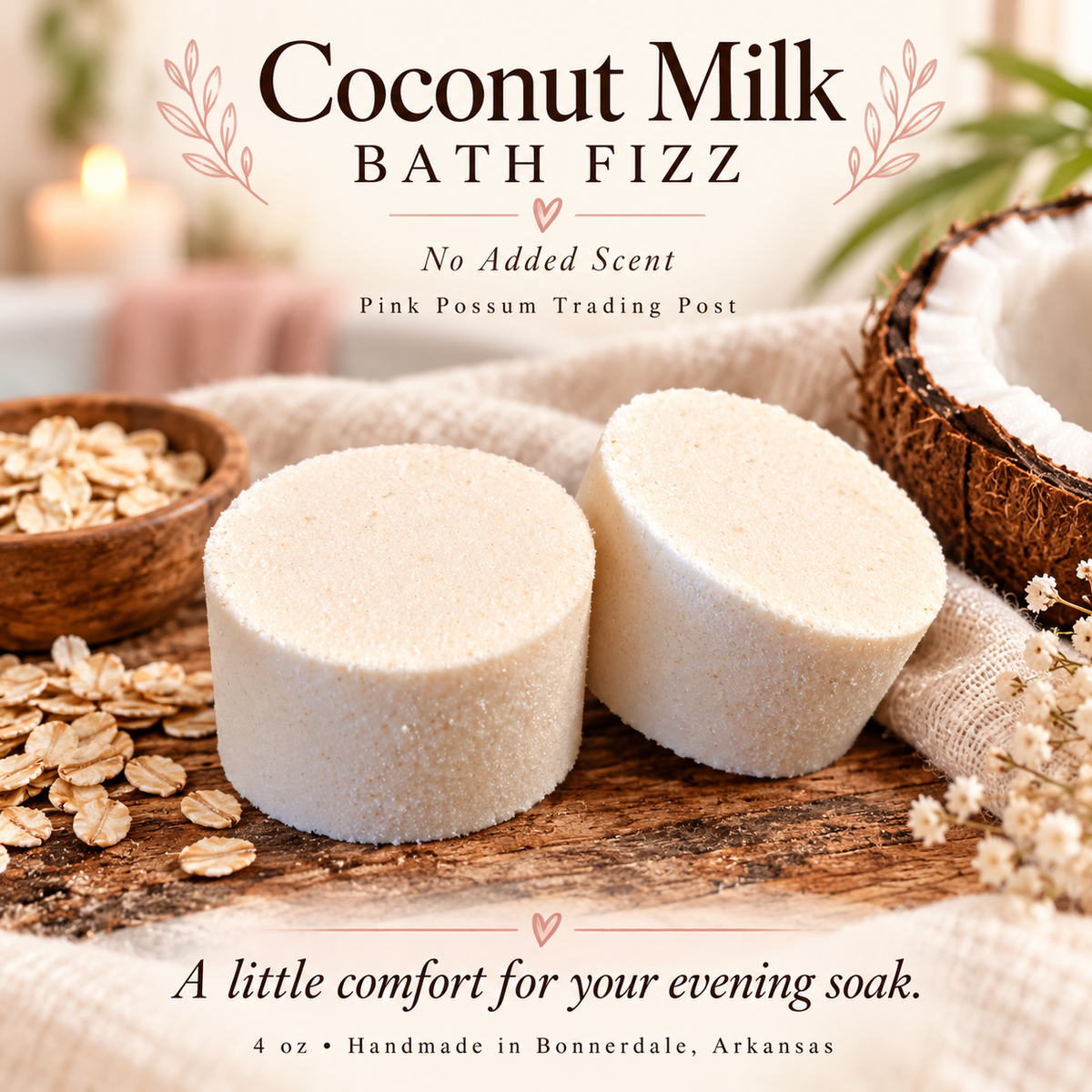 Coconut Milk Bath Fizz — 4 oz styled product photograph
