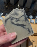 Mountain Man handmade soap with gray and charcoal swirls