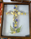Blue & Yellow Floral Cross — 8×10 Pressed Flower Art