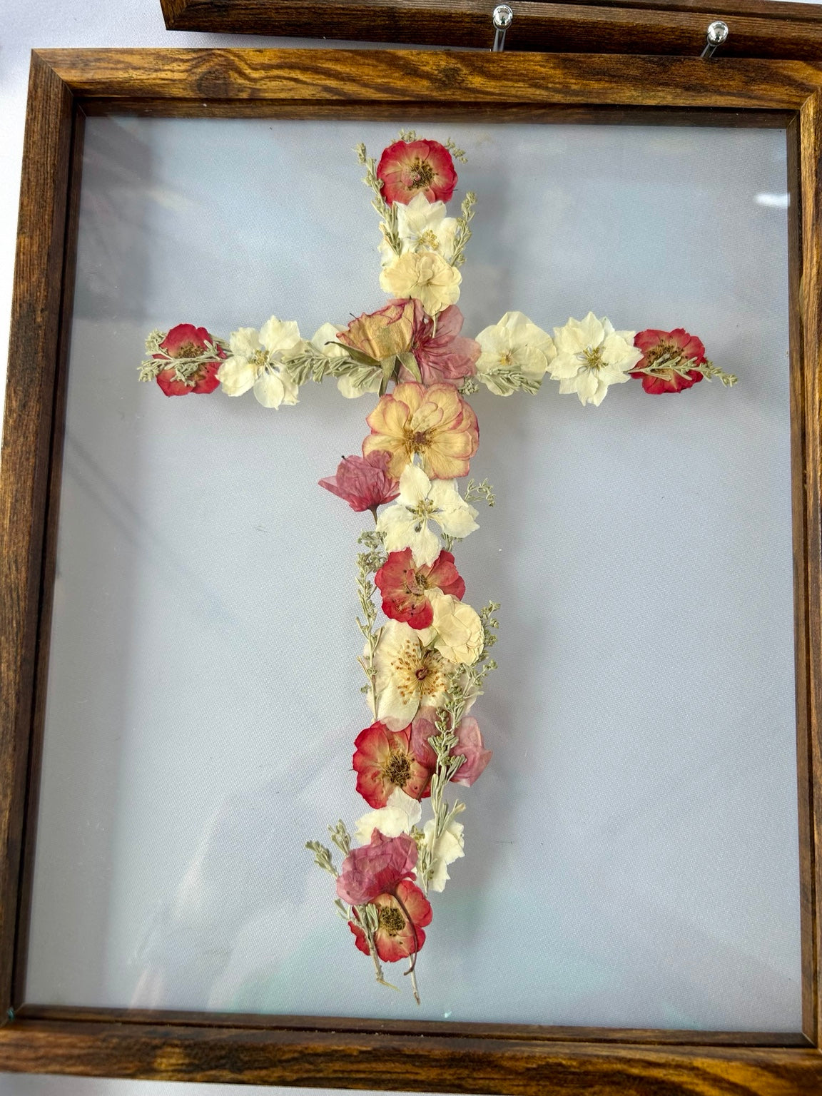 Pink & Cream Floral Cross — 8×10 Pressed Flower Art